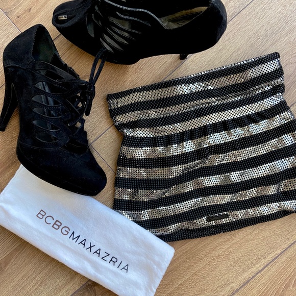 BCBG Max Azria Black and Silver Striped Metal Even - Picture 1 of 5